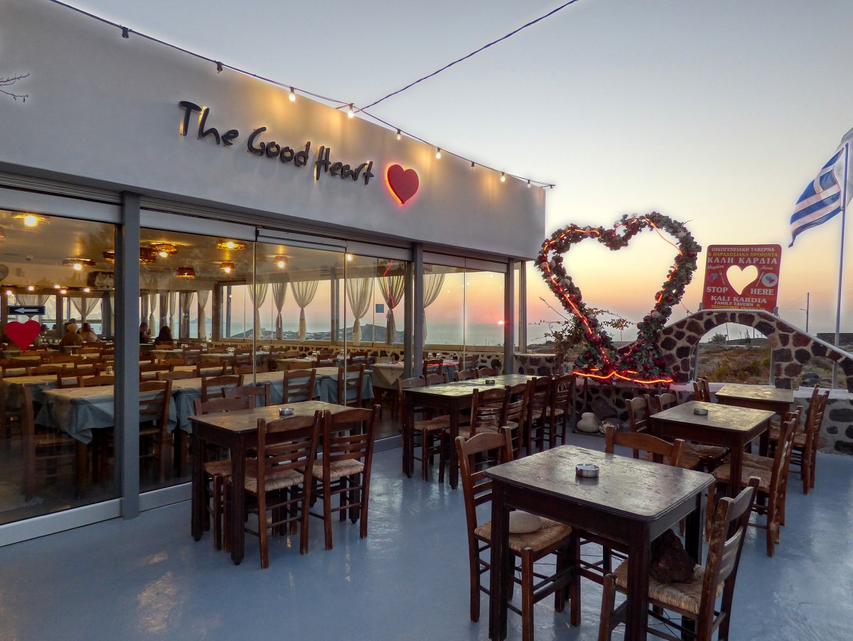Photo Gallery the good heart restaurant with sunset in akrotiri
